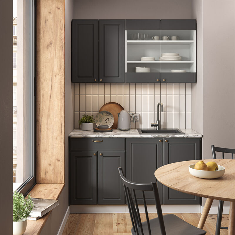 Vicco - Cuisine Fame-Line, Anthracite-or/blanc, 140 cm, pt Marbre