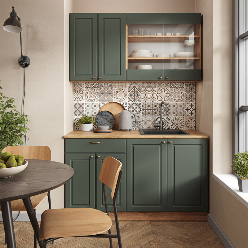 Vicco - Cuisine Fame-Line, Chêne vert et or/chêne doré, 140 cm sans plan de travail