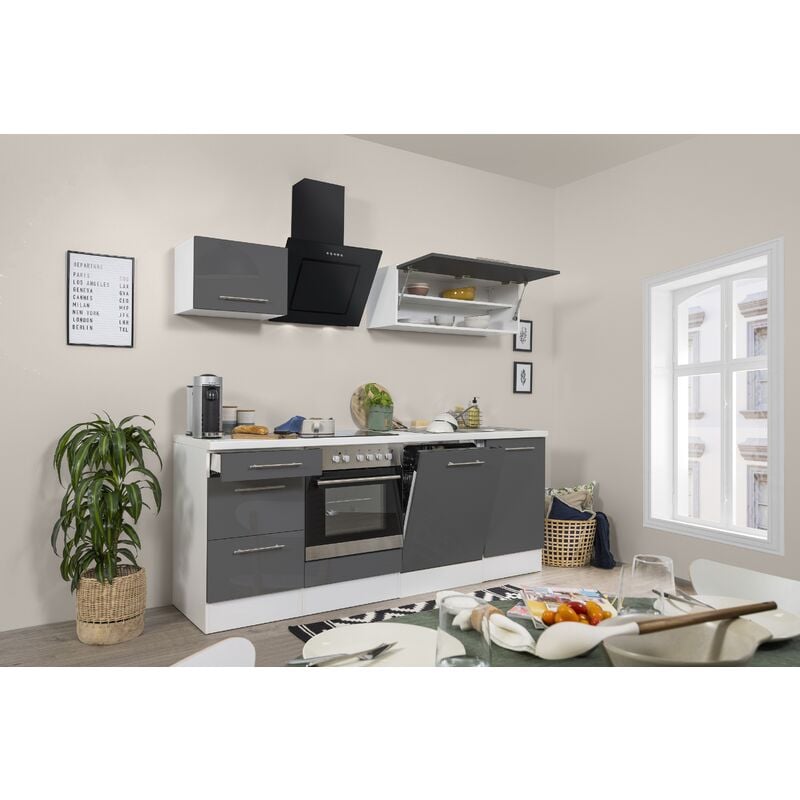 Cuisine Kitchenette Bloc cuisine Blanc Gris Amanda 220 cm Respekta Premium