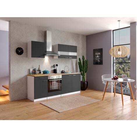 Cuisine Kitchenette Bloc cuisine intégrée Blanc Gris Malia 210 cm Respekta