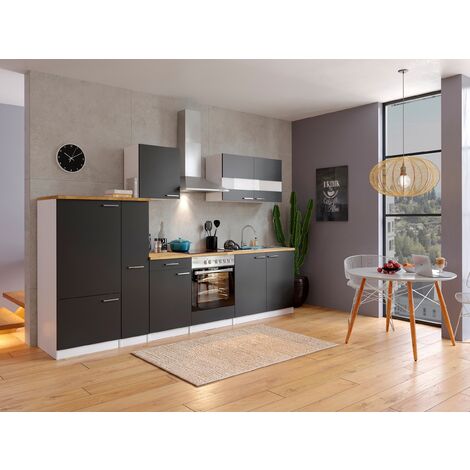 Cuisine Kitchenette Bloc cuisine intégrée Blanc Noir Malia 300 cm Respekta