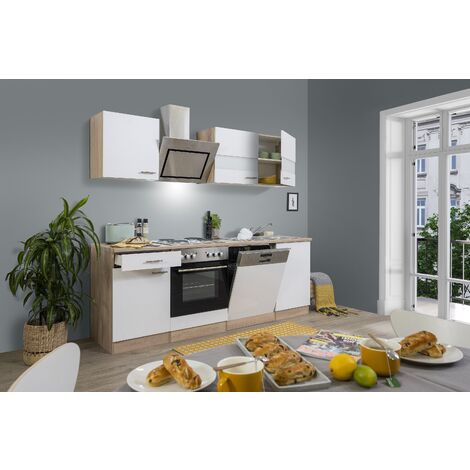 Cuisine Kitchenette bloc cuisine intégrée Chêne Blanc Merle 220 cm Respekta