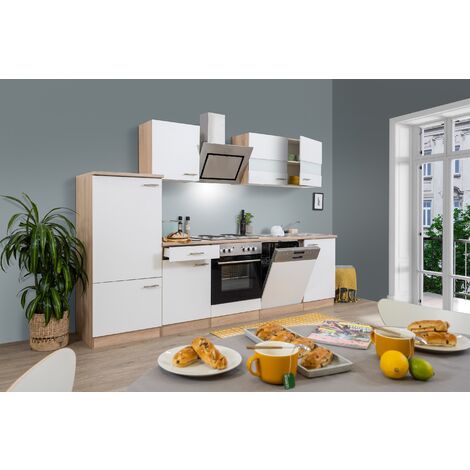 Cuisine Kitchenette bloc cuisine intégrée Chêne Blanc Merle 280 cm Respekta