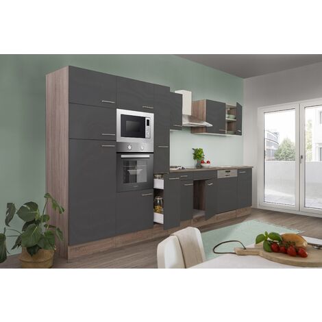 Cuisine Kitchenette bloc cuisine intégrée Chêne York Gris Oliver 370 cm Respekta