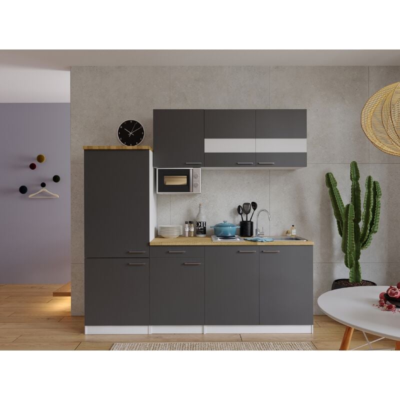 Cuisine Kitchenette Bloc cuisine intégrée Blanc Gris Malia 210 cm Respekta