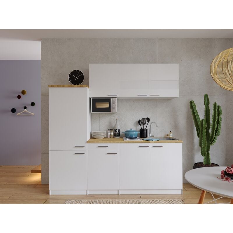 Cuisine Kitchenette Bloc cuisine intégrée Blanc Malia 210 cm Respekta