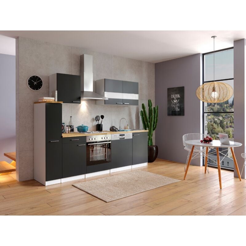 Cuisine Kitchenette Bloc cuisine intégrée Blanc Noir Malia 250 cm Respekta