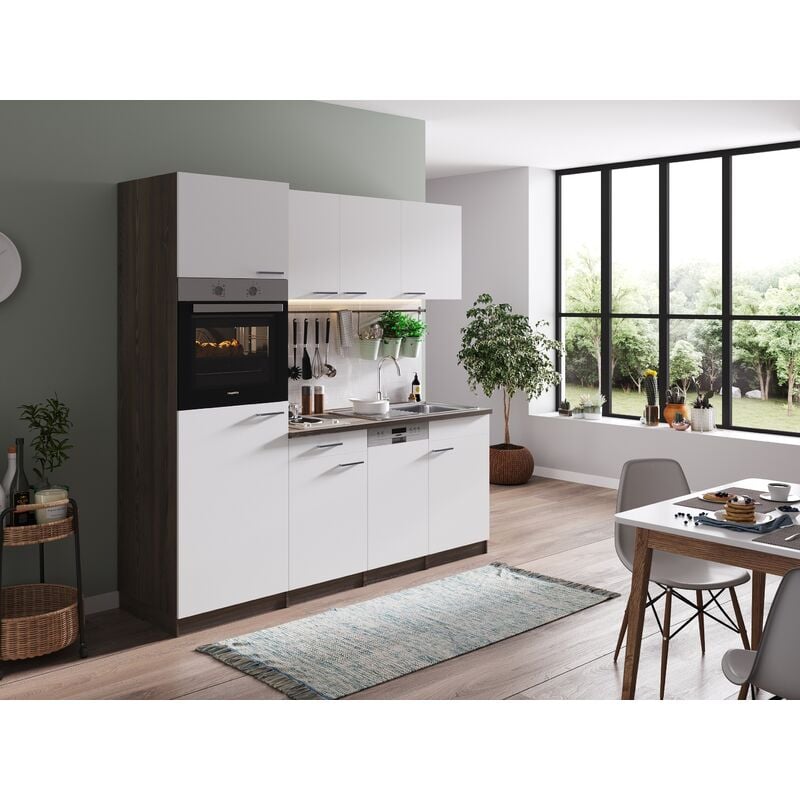Cuisine Kitchenette bloc cuisine intégrée Chêne York Blanc Oliver 205 cm Respekta