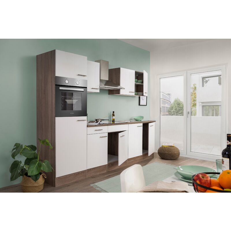 Cuisine Kitchenette bloc cuisine intégrée Chêne York Blanc Oliver 270 cm Respekta