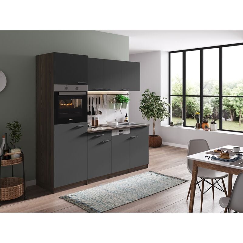 Cuisine Kitchenette bloc cuisine intégrée Chêne York Gris Oliver 205 cm Respekta