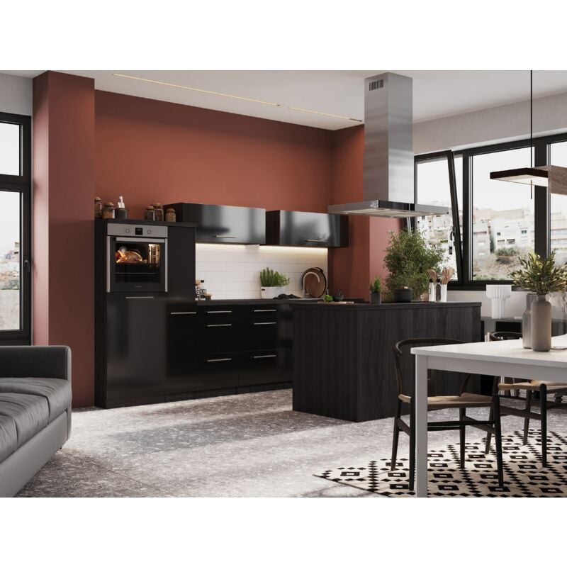 Cuisine Kitchenette îlot Chêne Noir Amanda 310 cm Respekta Premium