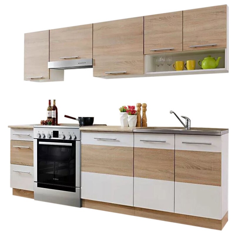 Dusine - Cuisine lax finition bois et blanc mat 7 éléments 240 cm