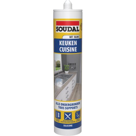 Cuisine - Mastic neutre sanitaire et attesté pour aliments - Soudal - Cartouche de 290 ml Blanc