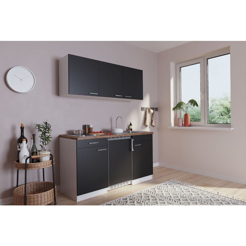 Cuisine Mini-cuisine Single Kitchenette Blanc Noir Luis 150 cm Respekta