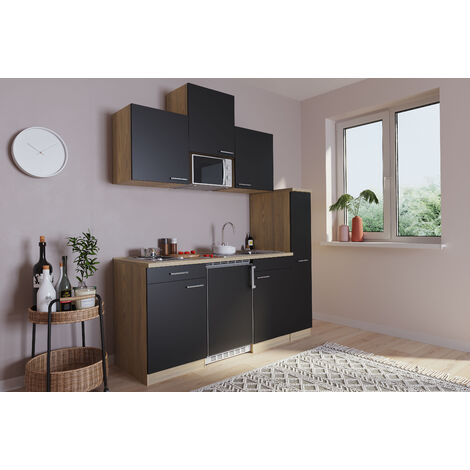 Cuisine Mini-cuisine Single Kitchenette Chêne Noir Luis 180 cm Respekta