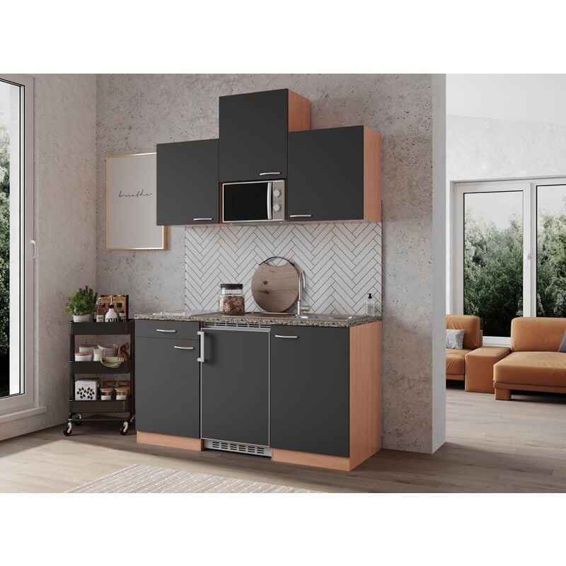 Cuisine Mini-cuisine Single Kitchenette encastrable hêtre gris Gerda 150 cm Respekta