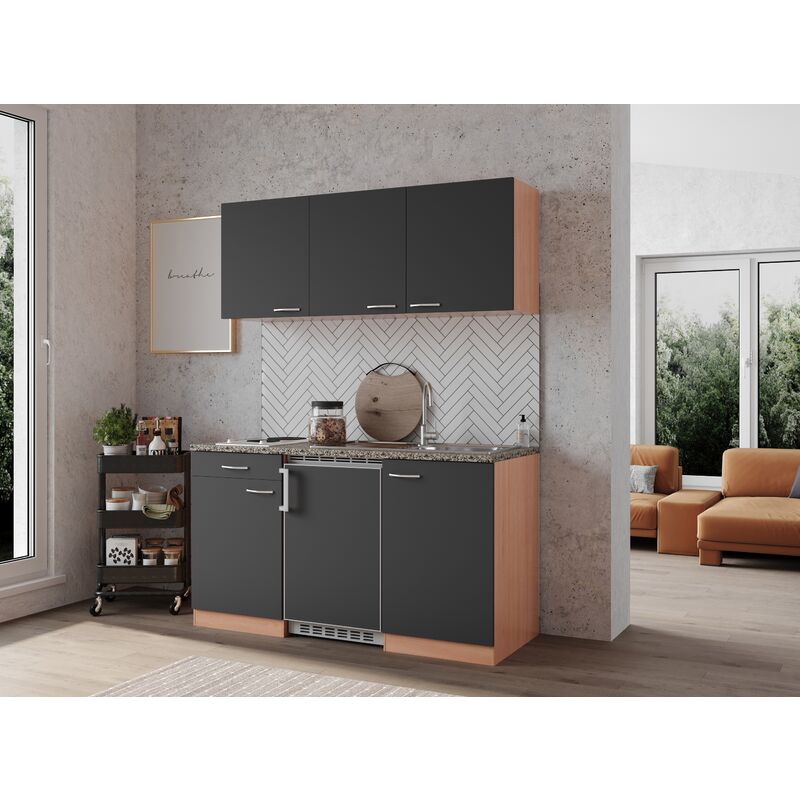 Cuisine Mini-cuisine Single Kitchenette encastrable hêtre gris Gerda 150 cm Respekta