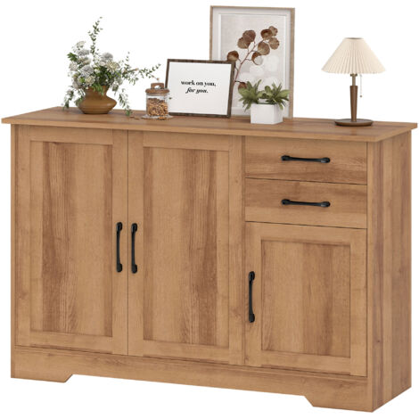 Cuisine mobile avec 2 tiroirs et 3 placards, étagères réglables, 120x38x79 cm, Chêne