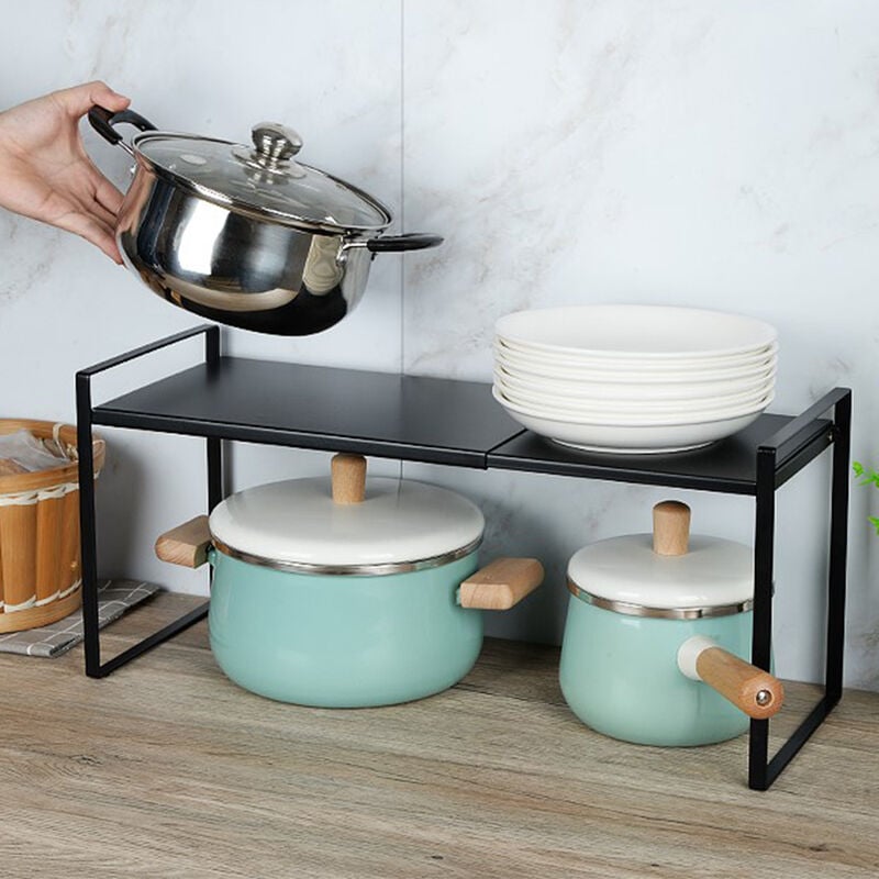 Cuisine Métal Étagère Rétractable pour Placard Économise l'espace pour Armoires de Comptoirs, Garde-manger, Aliments et Ustensiles, 36-602118cm, Noir