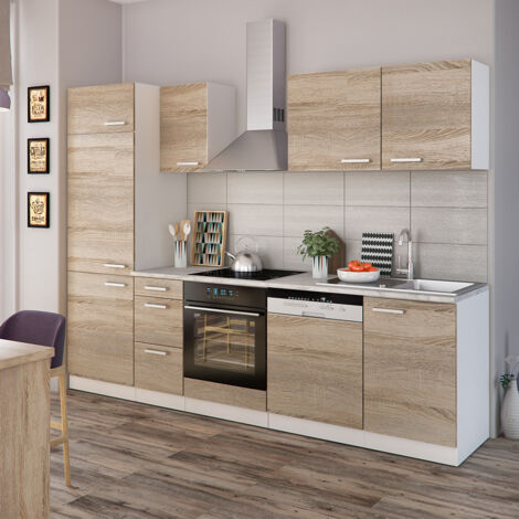 Vicco – Cuisine complète Optima 270 cm – Bloc cuisine sans plan de travail – Panneau de particules 16 mm – Revêtement mélamine – Dimensions 270x85x60 cm