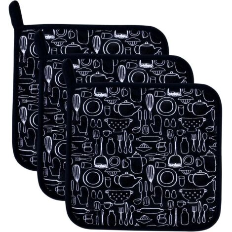 Cuisine Quotidienne Basic en éponge Support de Pot Résistant à la Chaleur Dessous de Verre Manique pour Cuisine et de Pâtisserie 20 cmx20 cm Lot de 3, Taille Unique, Noir