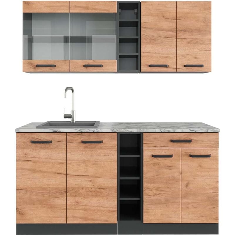 Vicco - Cuisine R-Line, Chêne doré/anthracite, 160 cm, pt Marbre