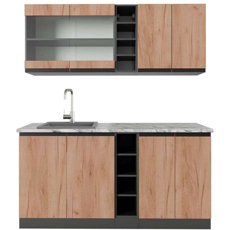 Cuisine R-Line, Chêne doré/anthracite, 160 cm, pt Marbre Vicco