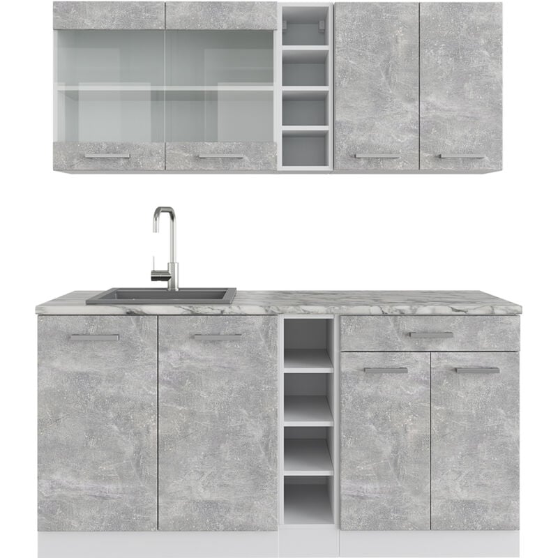 Cuisine R-Line, Béton/blanc, 160 cm, pt Marbre Vicco