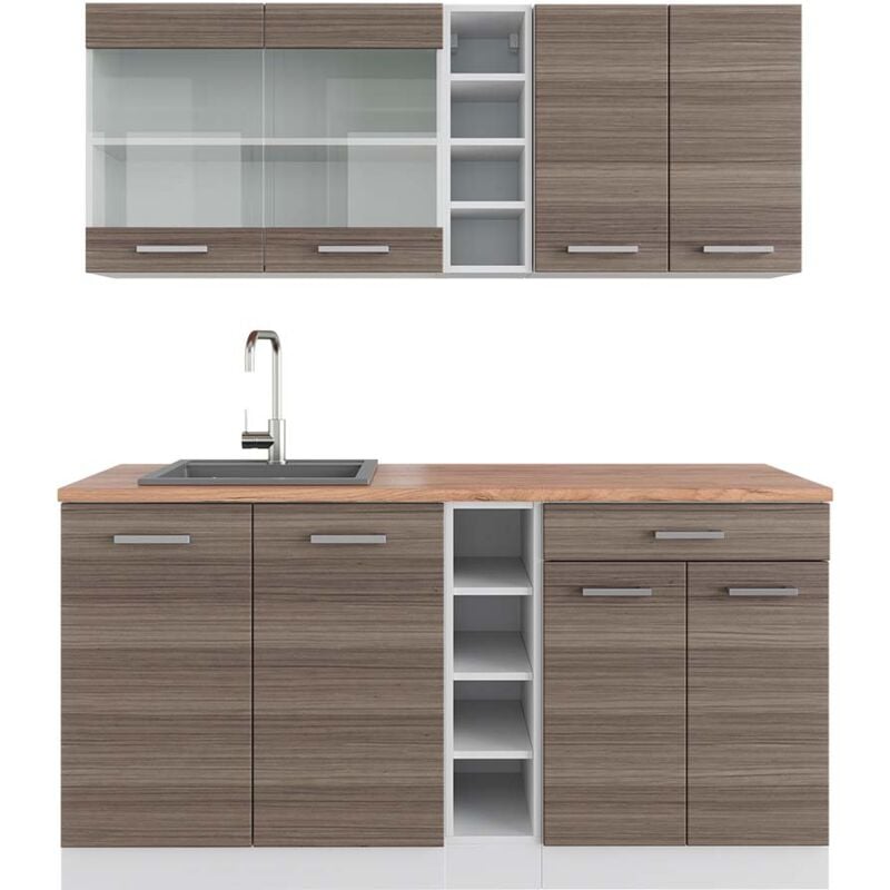 Vicco - Cuisine R-Line, gris noble/blanc, 160 cm, pt Chêne