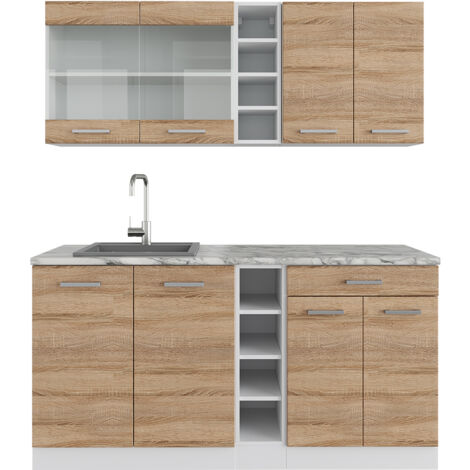 Cuisine „R-Line“ 160cm Blanc/Sonoma avec Plan de travail Vicco