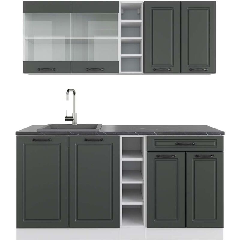 Vicco - Cuisine R-Line, Anthracite maison de campagne/blanc, 160 cm, pt Anthracite