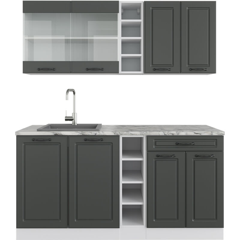 Vicco - Cuisine R-Line, Anthracite maison de campagne/blanc, 160 cm sans plan de travail