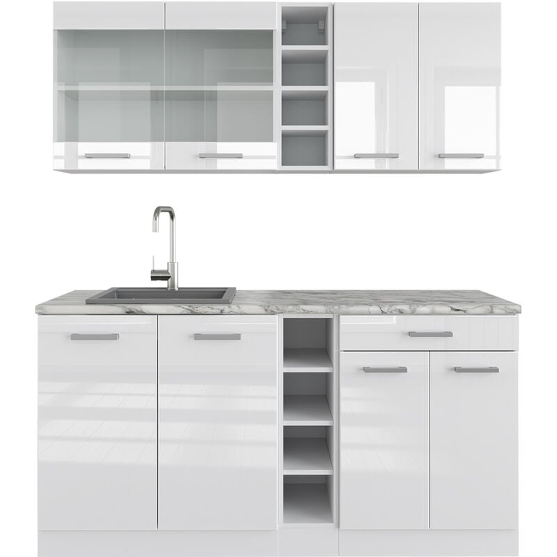 Vicco - Cuisine R-Line, blanc brillant/blanc, 160 cm, pt Marbre