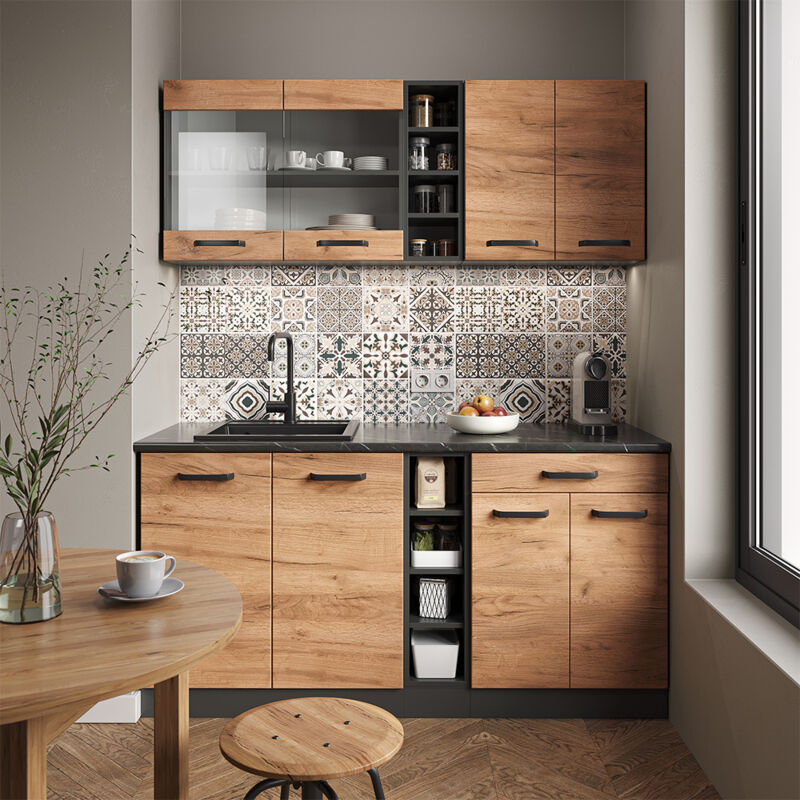 Vicco - Cuisine R-Line, Chêne doré/anthracite, 160 cm sans plan de travail