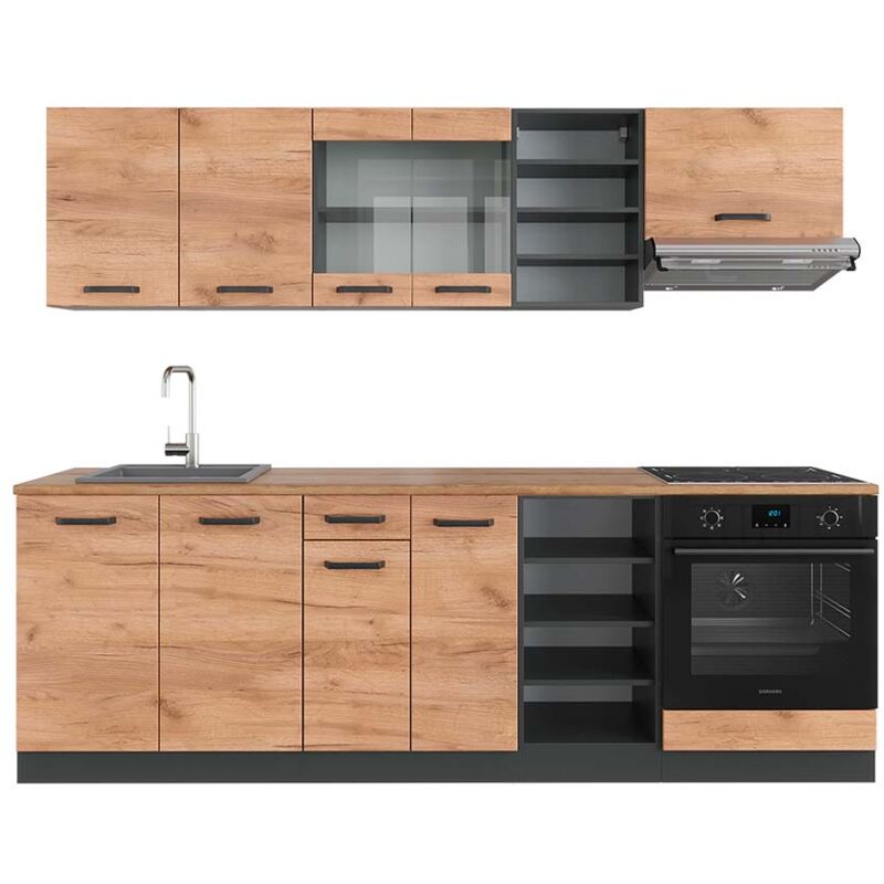 Vicco - Cuisine R-Line, Chêne doré/anthracite, 240 cm, pt Chêne