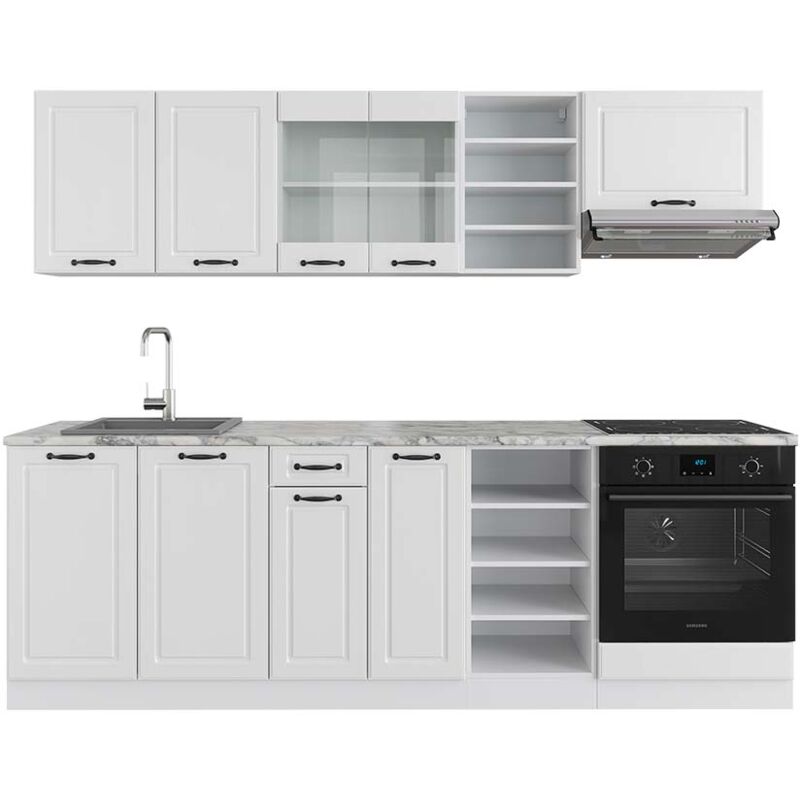 Vicco - Cuisine R-Line, Blanc campagne/blanc, 240 cm sans plan de travail