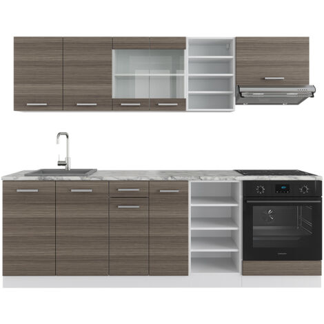 Cuisine „R-Line“ 240cm Gris noble/Blanc avec Plan de travail Vicco