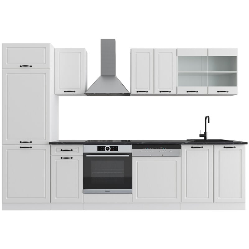 Vicco - Cuisine R-Line, Blanc campagne/blanc, 300 cm sans plan de travail