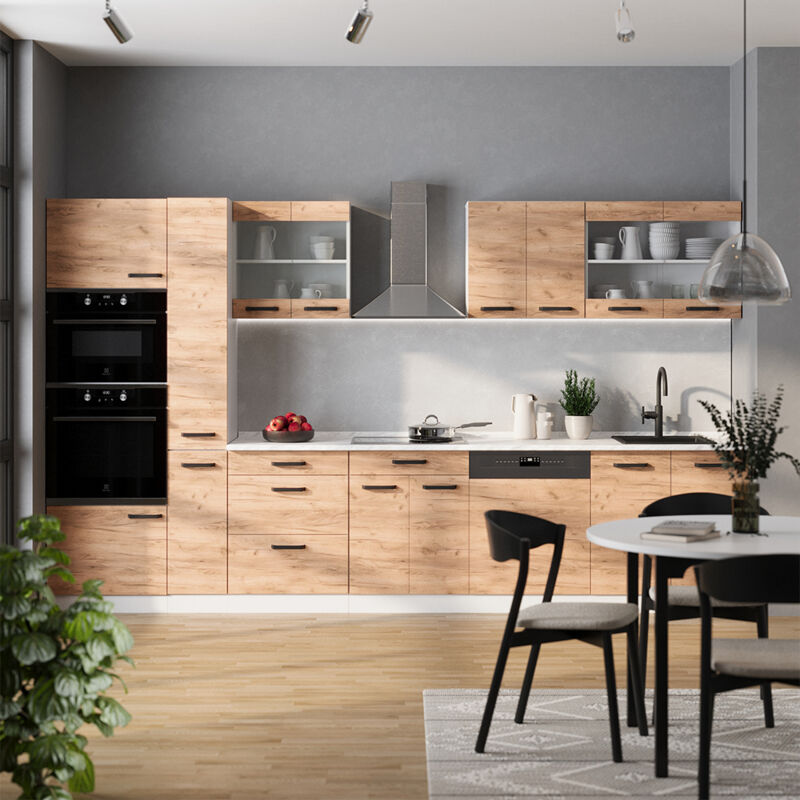 Vicco - Cuisine R-Line, Chêne doré/blanc, 350cm sans pt