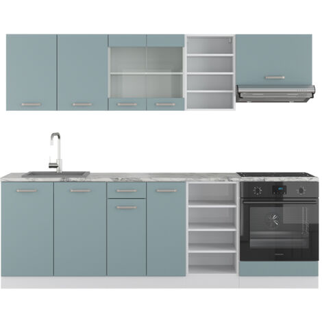 Cuisine R-Line, Bleu-gris, 240 cm , PT Marbre, Vicco