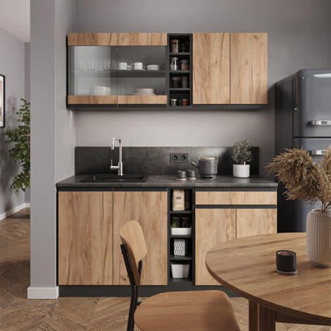 Îlot de cuisine Fame-Line Anthrazit-Gold Landhaus 90cm sans PT Vicco | Anthrazit-Gold Landhaus | Compartiments ouverts | 406673152212503