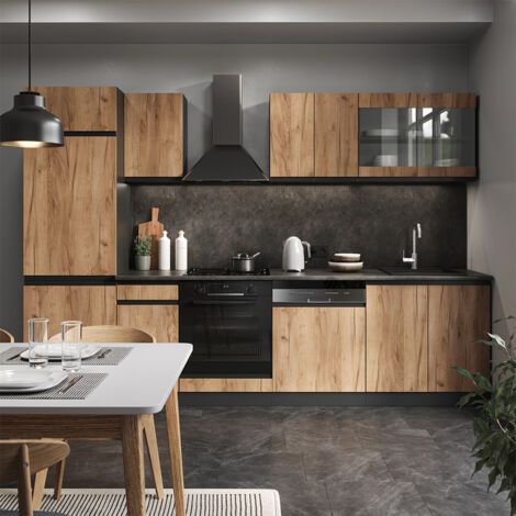 Cuisine R-Line, Chêne doré/anthracite, 300 cm J-Shape, Vicco