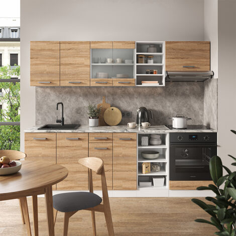 Cuisine R-Line, Sonoma/blanc, 240 cm sans plan de travail, Vicco