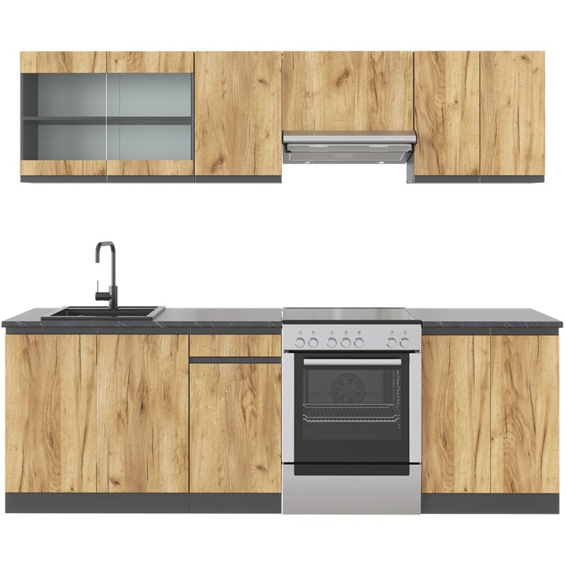 Vicco - Cuisine Raul, Chêne de force doré, 240 cm sans plan de travail