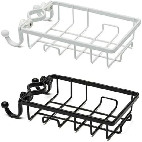 Cuisine Robinet Éponge Éponge Savon Vidange Tissu Boîte De Rangement Savon Sèche-Serviettes Étagère Bouchon(2Pcs,Blanc et Noir)