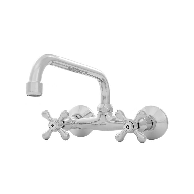 Robinet Cuisine Mitigeur Chrome Mural Bec Supérieur Manettes Croisillons