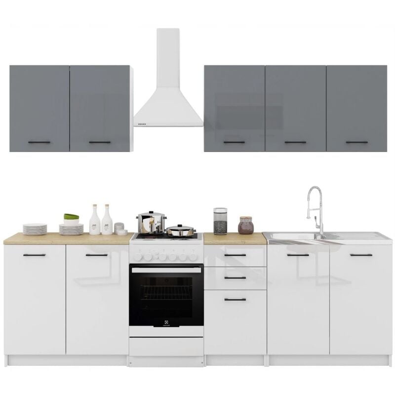 Cuisine Sanclar 6 éléments - haut gris bas blanc laqué en 2 metres