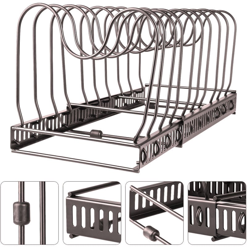 Cuisine Stockage Rangement Support égouttoir Pour pot Couvercle poêle Planche à découper Organiseur de Poêle avec Compartiments Rangement de