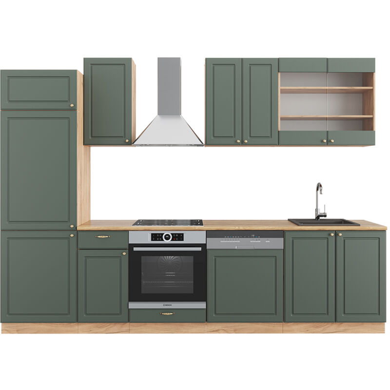 Vicco - Cuisine Fame-Line, Chêne vert et or/chêne doré, 300 cm, pt Chêne