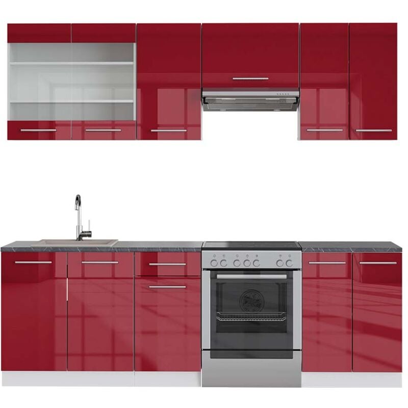 Vicco - Cuisine Fame-Line, Bordeaux haute brillance/blanc, 240 cm, pt Anthracite